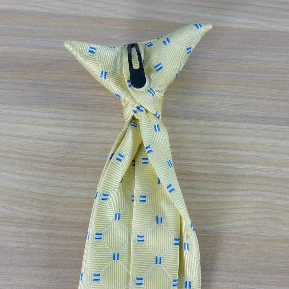Yellow Geometric Diamond Neck Tie Boy Tuxedo Wedding Party Preppy Clip On GEORGE